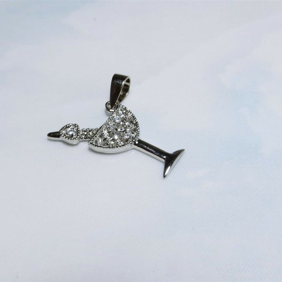 Martini Bracelet Charm Glitzy Sterling Silver & Cz Pave - Picture 1 of 4